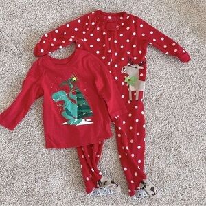 Christmas pajamas 18 month onesie footed dinosaur long sleeve fleece polka dot